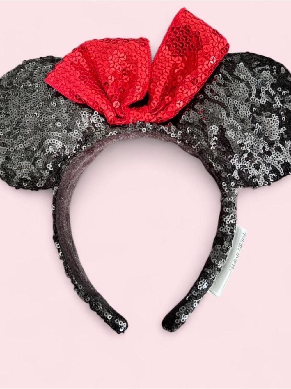 Disney Black Sequin Minnie Ears Headband with Red Bow